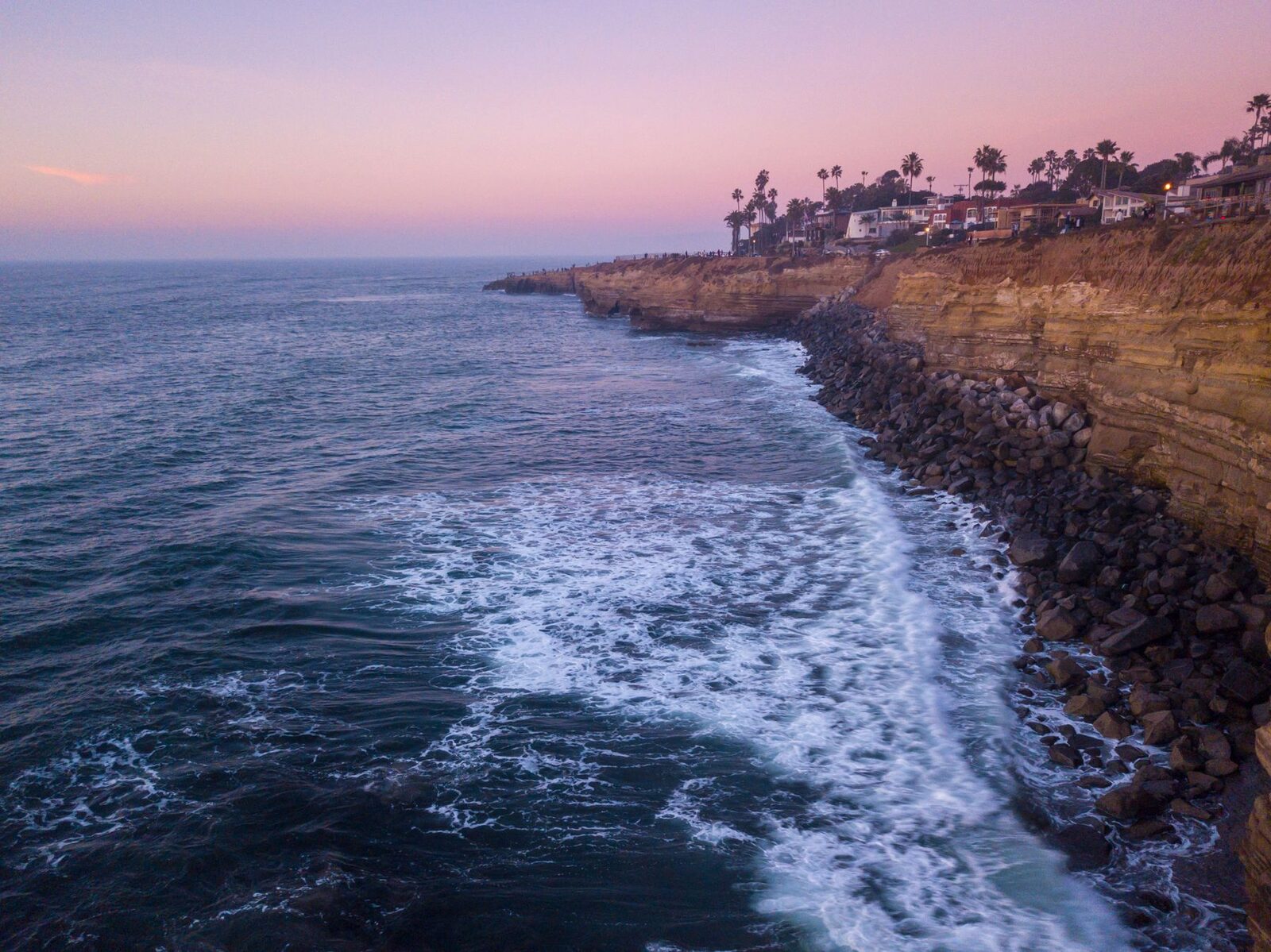 Coastal Sunset Cliffs Aerial Dusk